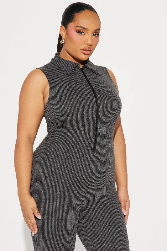 Love Lounge Ribbed Jumpsuit - Charcoal