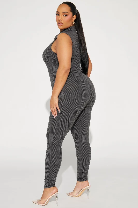 Love Lounge Ribbed Jumpsuit - Charcoal