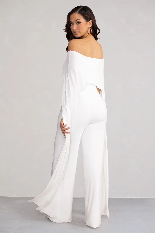 Mayara | White Bardot Cape Sleeve Jumpsuit