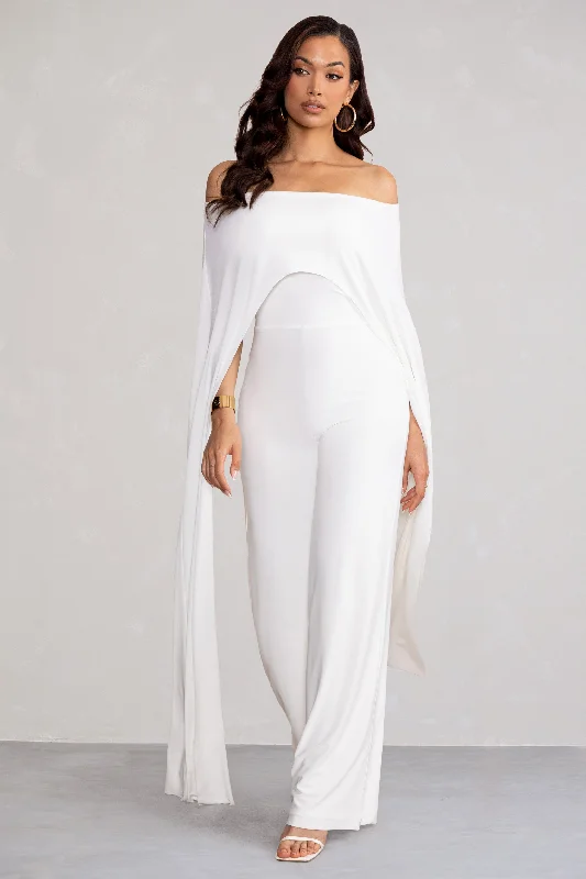 Mayara | White Bardot Cape Sleeve Jumpsuit