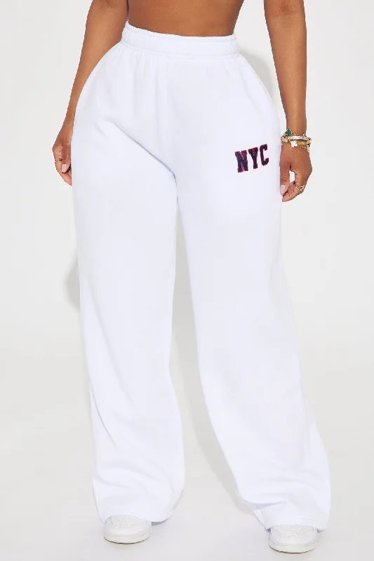 New York Embroidered Wide Leg Pant - White