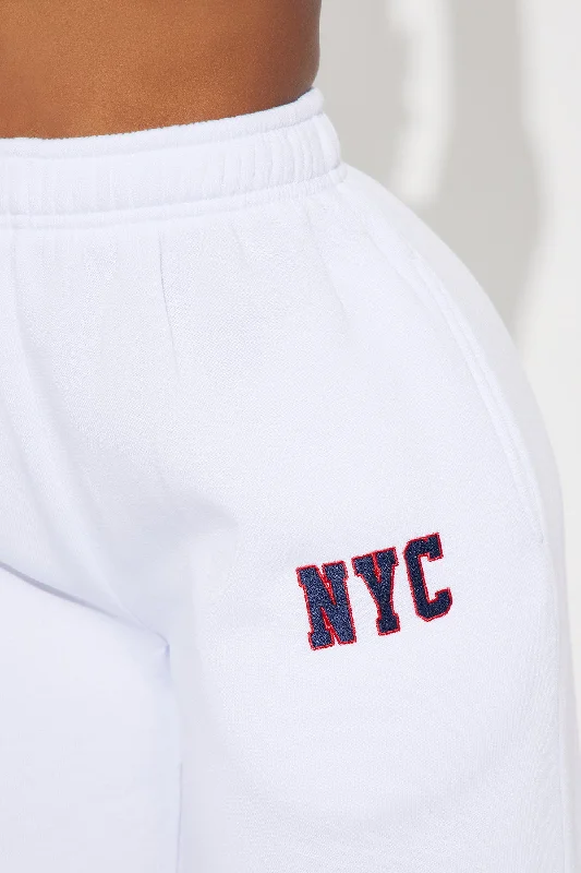 New York Embroidered Wide Leg Pant - White