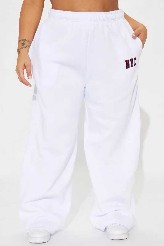 New York Embroidered Wide Leg Pant - White