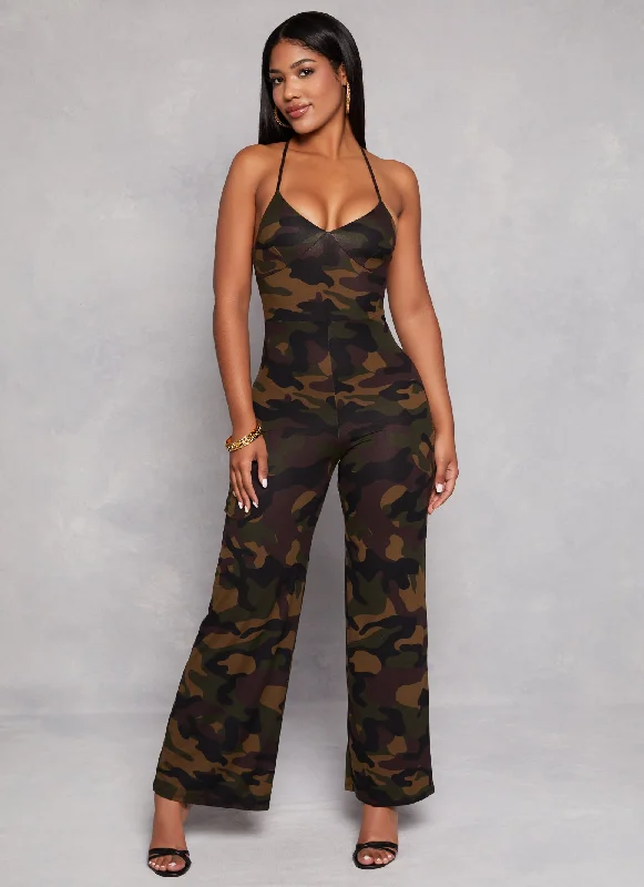 Printed Criss Cross Back Wide Leg Jumpsuit