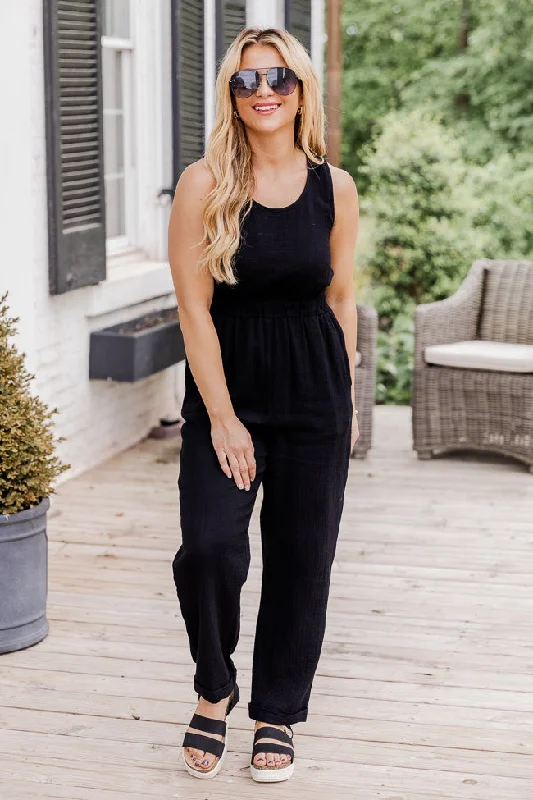 Seeing You Again Black Gauze Jumpsuit FINAL SALE