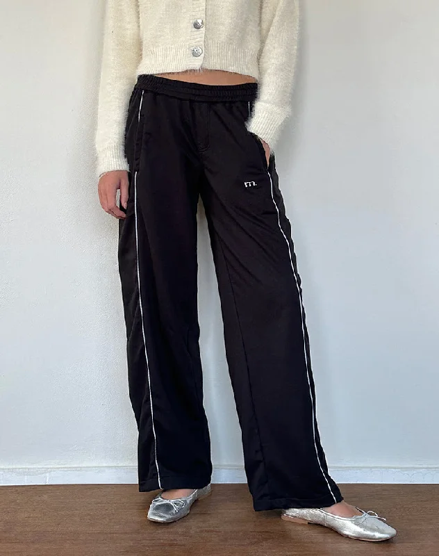 Shobi Wide Leg Jogger in Black with Grey Piping