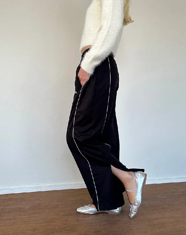 Shobi Wide Leg Jogger in Black with Grey Piping