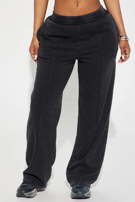 Sophia Fleece Wide Leg Pant - Black