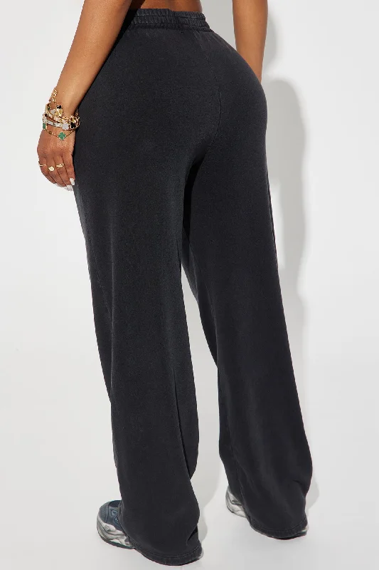 Sophia Fleece Wide Leg Pant - Black