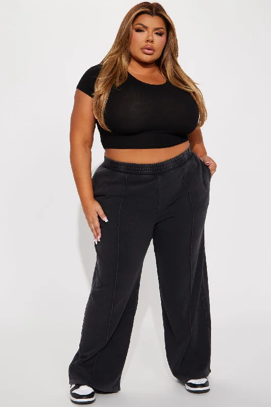 Sophia Fleece Wide Leg Pant - Black