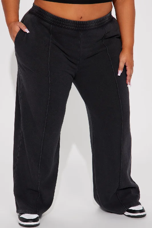 Sophia Fleece Wide Leg Pant - Black