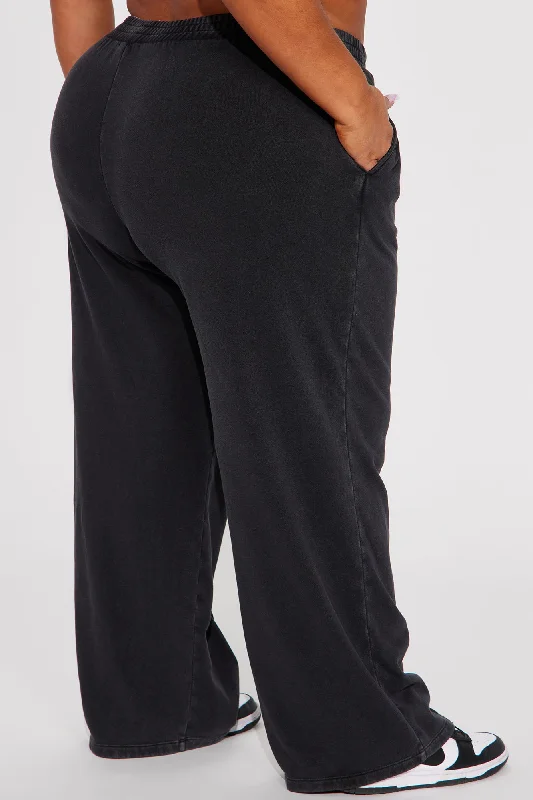 Sophia Fleece Wide Leg Pant - Black