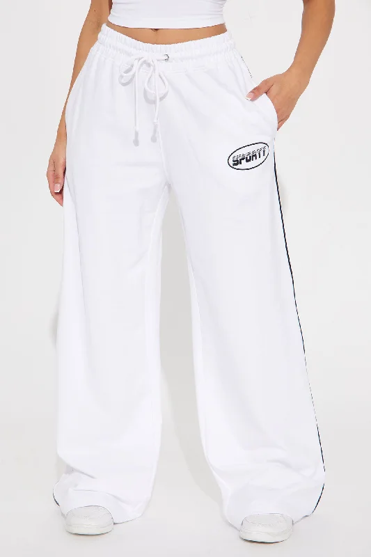 Sporty Contrast Wide Leg Pant - White