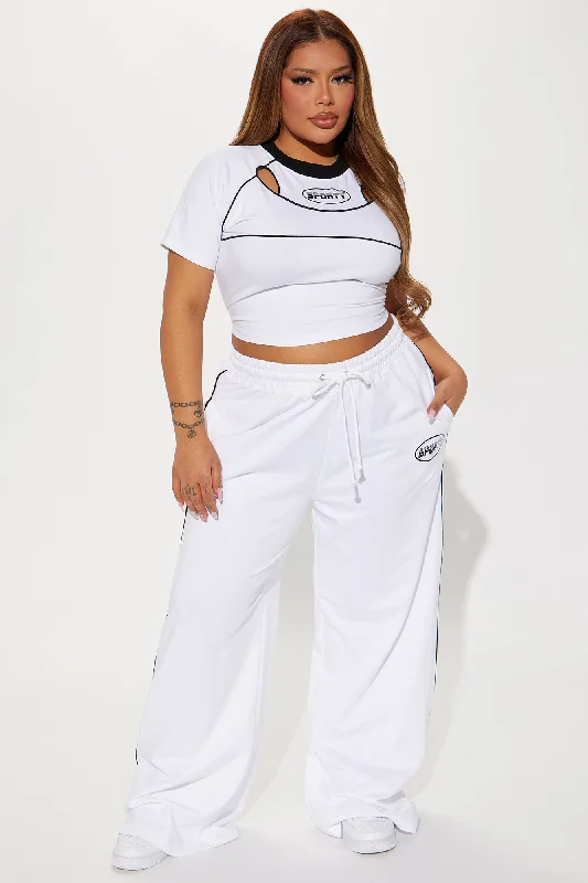 Sporty Contrast Wide Leg Pant - White