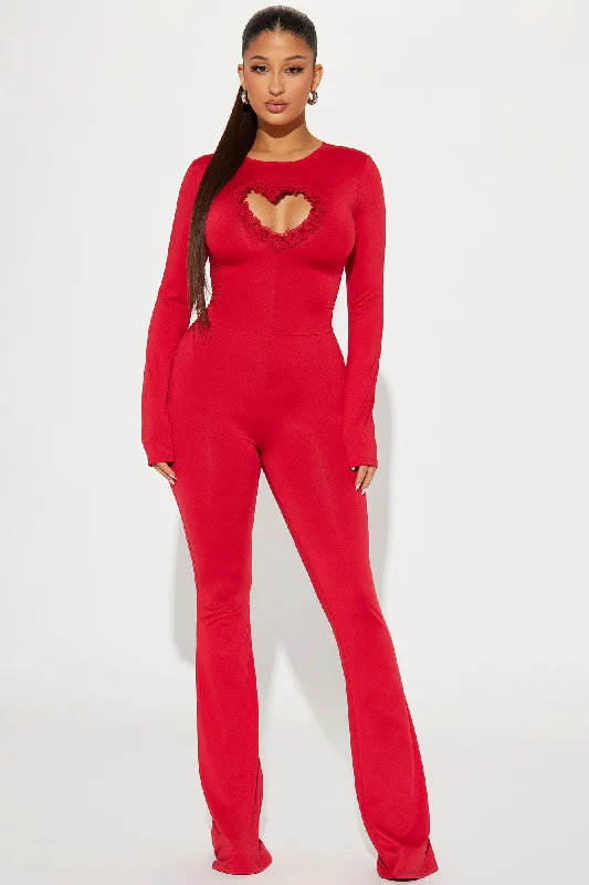 Stole Your Heart Jumpsuit - Red