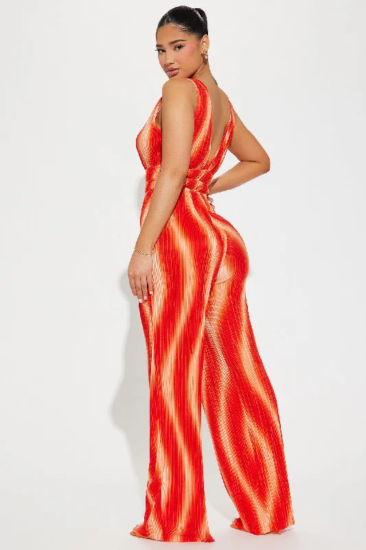 Sunset Cruise Plisse Jumpsuit - Orange/combo