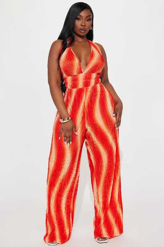 Sunset Cruise Plisse Jumpsuit - Orange/combo