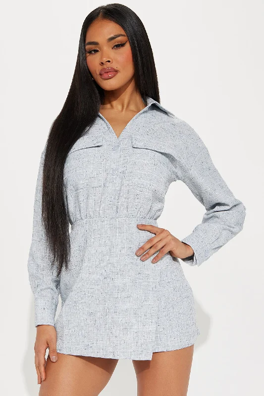 Sweet Escape Tweed Romper - Light Blue