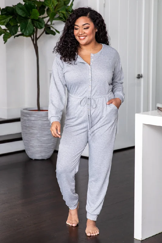 Under Montana Skies Heather Grey Knit Long Sleeve Jumpsuit FINAL SALE