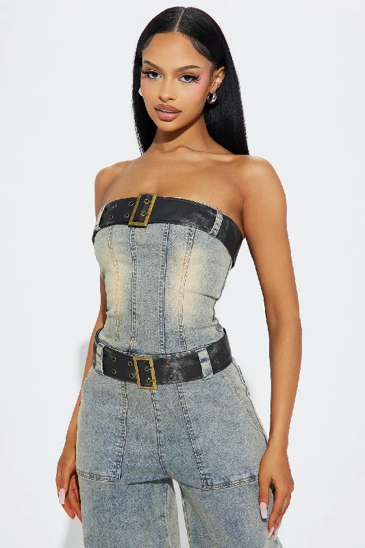 Waiting Game Denim Jumpsuit  - Light Wash