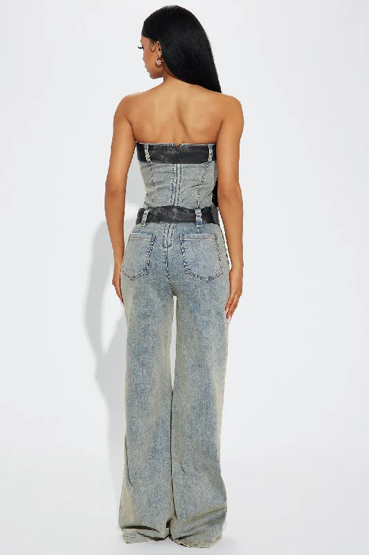 Waiting Game Denim Jumpsuit  - Light Wash