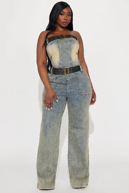 Waiting Game Denim Jumpsuit  - Light Wash