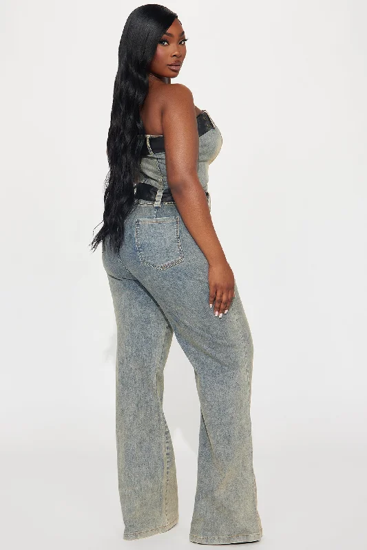 Waiting Game Denim Jumpsuit  - Light Wash