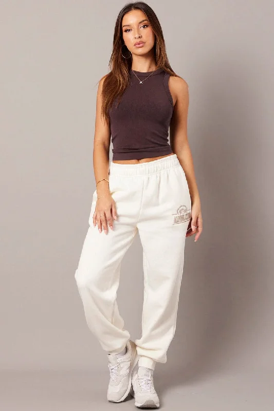 White Track Pants High Rise