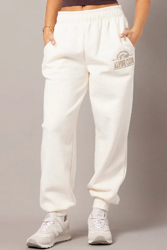 White Track Pants High Rise