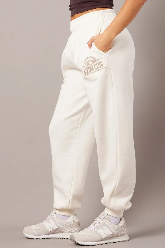 White Track Pants High Rise