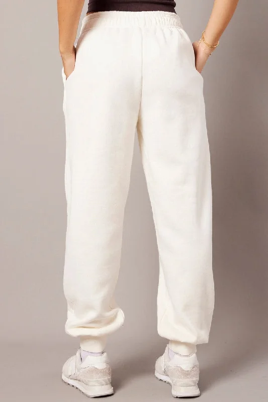 White Track Pants High Rise