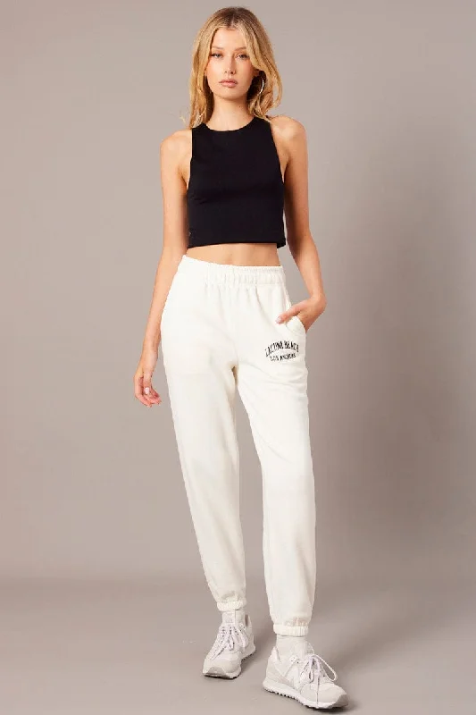 White Track Pants High Rise