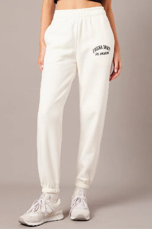 White Track Pants High Rise