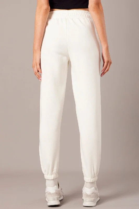 White Track Pants High Rise