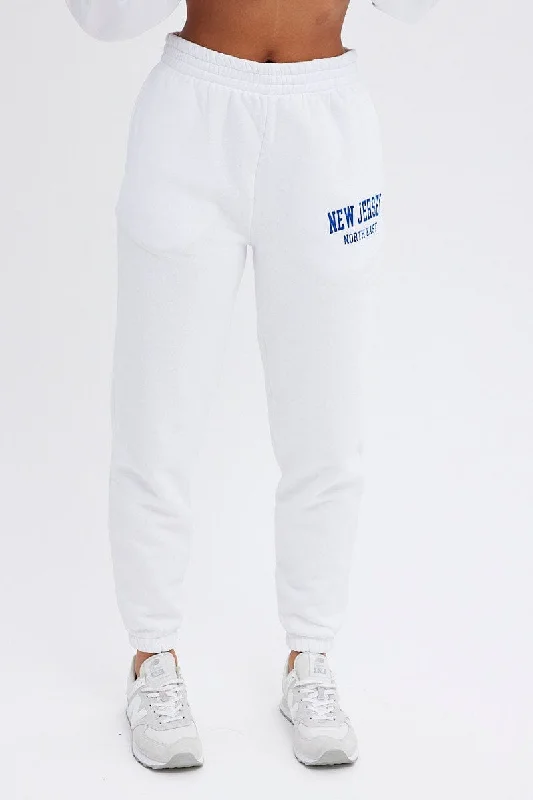 White Track Pants High Rise Jogger