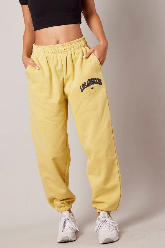 Yellow Track Pants High Rise