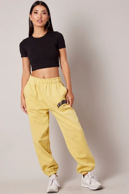 Yellow Track Pants High Rise