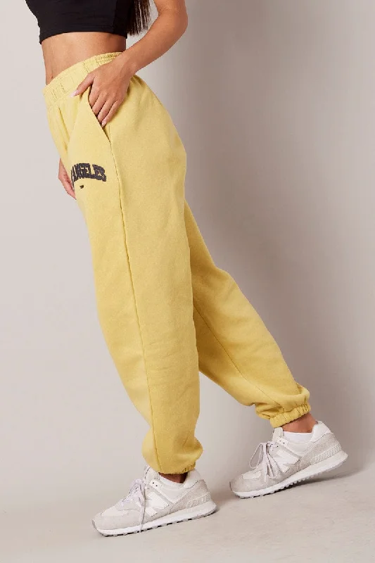 Yellow Track Pants High Rise