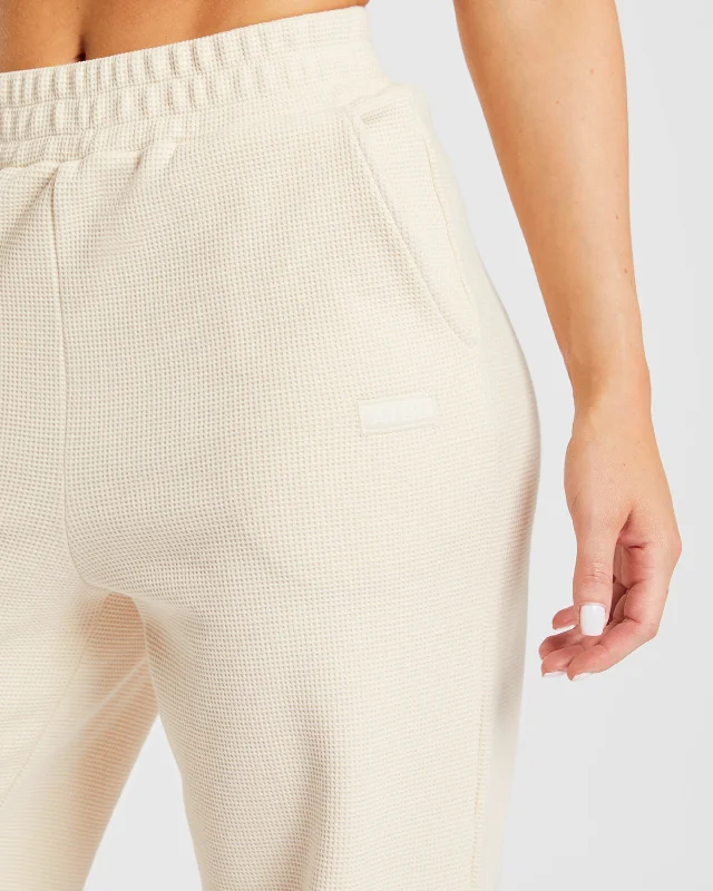 Waffle Straight Leg Joggers - Beige